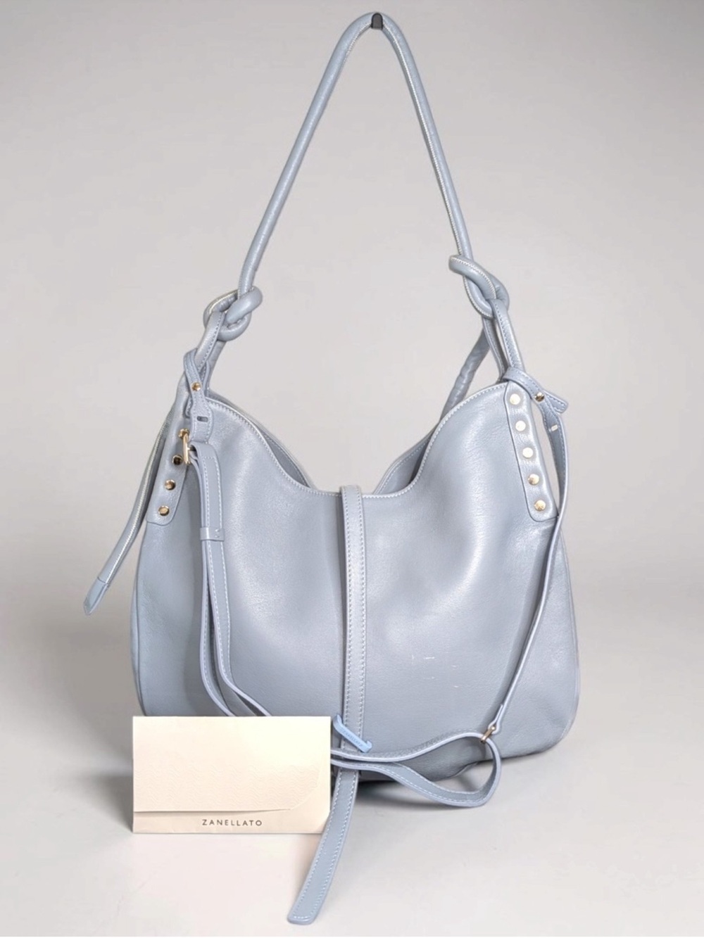 ZANELLATO Ima Heritage Vela Luxethic Pale Blue Calf Leather Hobo Bag 3-way